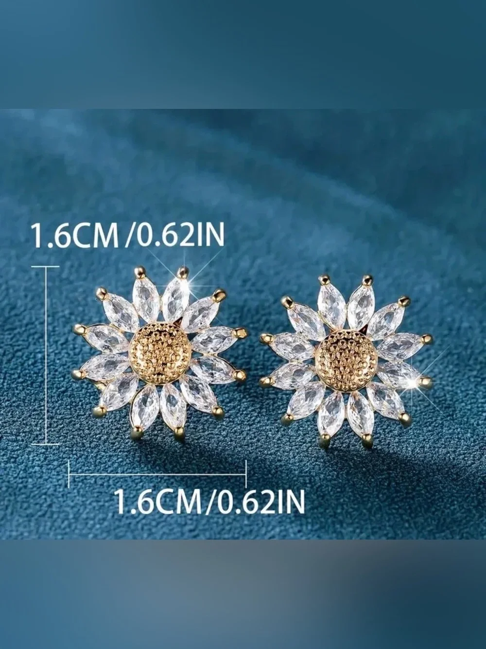 Sunflower Crystal stud golden earrings